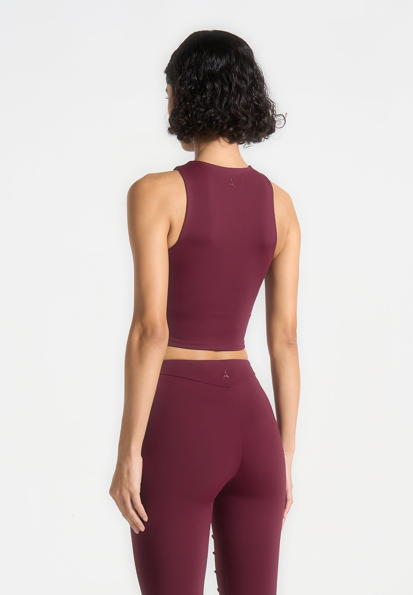 Eyelet Detail Tacked Racer Top - Wine Red