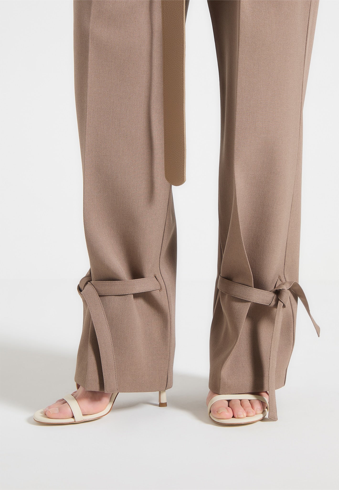 Tailored Trousers with Oversized Belt and Ankle Ties - Taupe