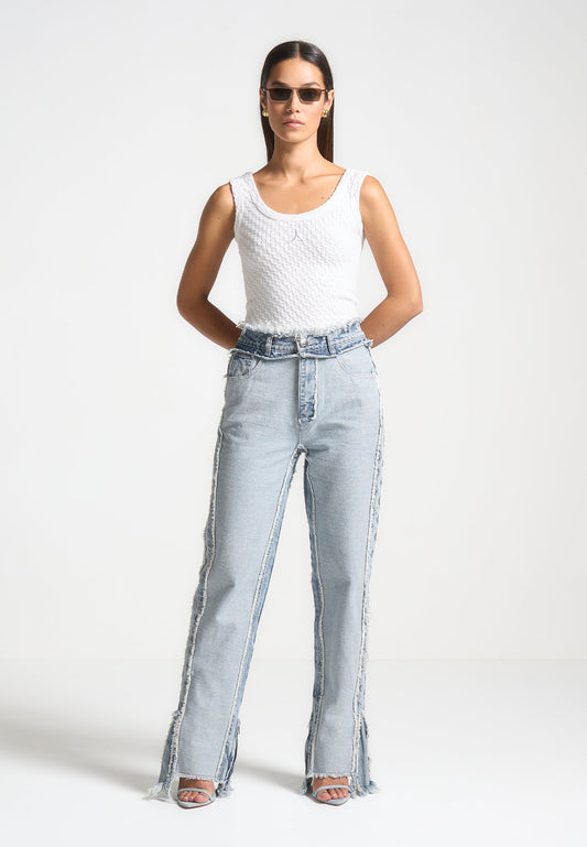 Distressed Mom Jeans - Mid Blue