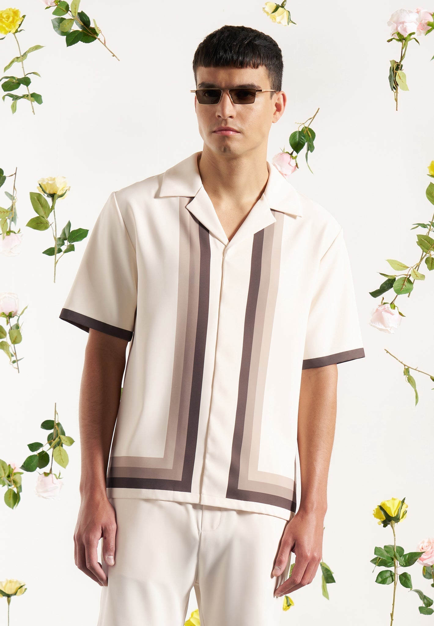 Ombré Border Revere Shirt - Cream/Brown