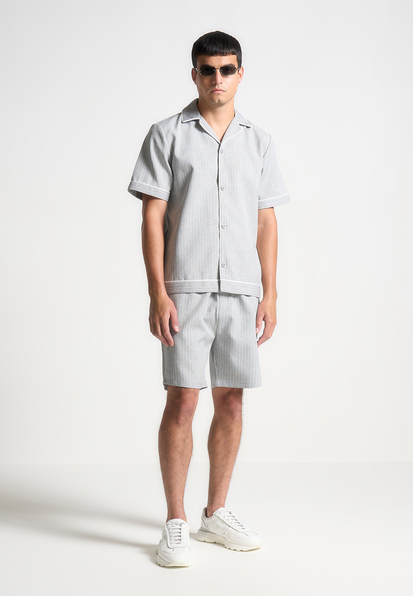 Pinstripe Revere Shirt - Grey